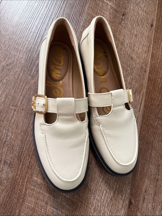 Sam Edelman Shoes - Sam Edelman Cream Mary Jane Loafers with Gold Buckle